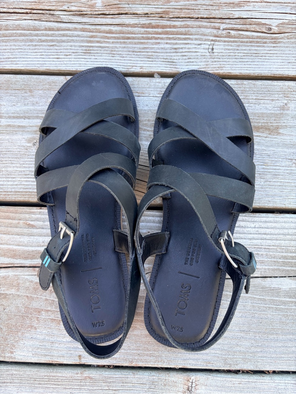 Toms Black Leather Crisscross Slingback Sandals